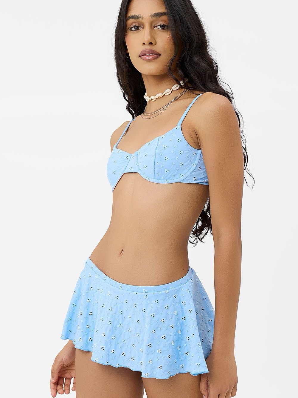 Light Blue Eyelet Bikini Top and Skirt Set
